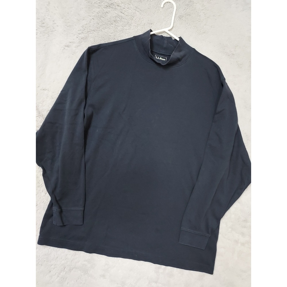 LL Bean Shirt Men XL Tall XLT Mock Turtleneck Base Layer Faded Navy Blue Stretch